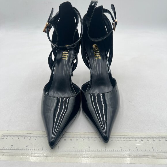 miss left Black Pointed Toe D'Orsay Pumps Ankle Strap Buckled High Heels Shoes - Picture 3 of 8